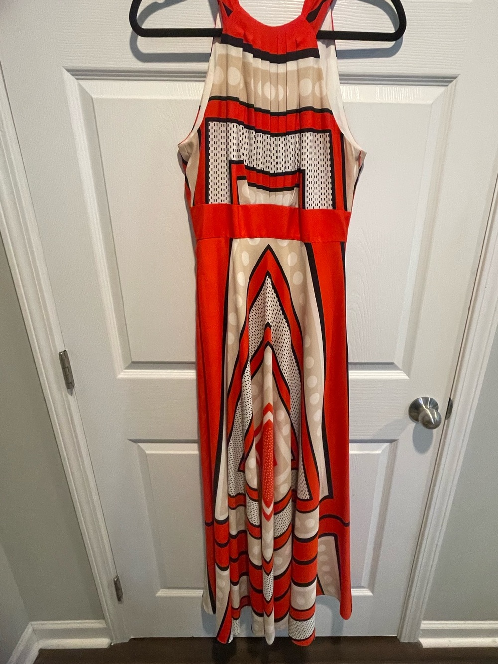Eliza J Red Cream Graphic Halter Maxi Dress